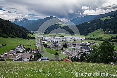 Sillian valley and the famous Loacker snack factory. Osttirol, Austria. Editorial Stock Photo