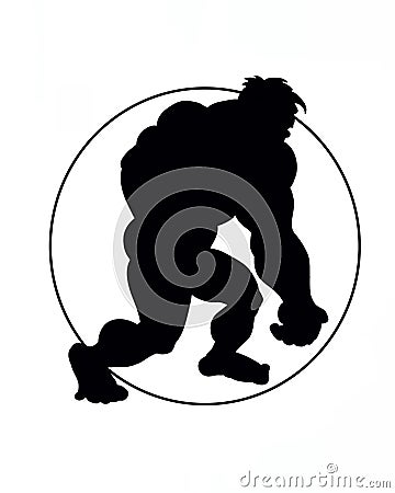 Sillouette of a caveman character walking symbol with a red circle. Stock Photo