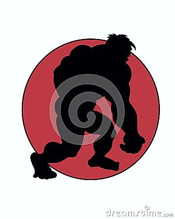 Sillouette of a caveman character walking symbol and a red circle Stock Photo