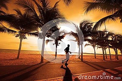 Sillouette of the man jogging. Stock Photo