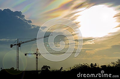 Sillouette tower crane Stock Photo