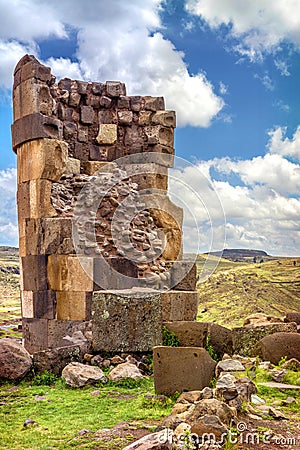 Sillustani - pre-Incan burial ground (tombs) on the shores of La Stock Photo