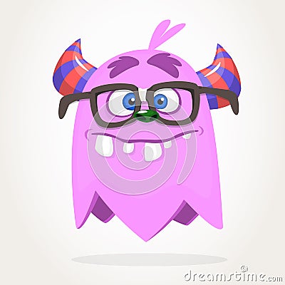 Silly cool cartoon monster wearing eyeglasses. Vector Halloween character. Vector Illustration