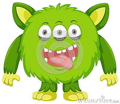 Silly green Monster white background Vector Illustration