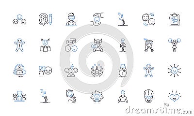 Silly people line icons collection. Clowns, Goofs, Pranksters, Buffoons, Fools, Jokers, Wackos vector and linear Vector Illustration