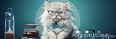 Silly Pet Cat As A Quirky Scientist With Glasses Stock Photo