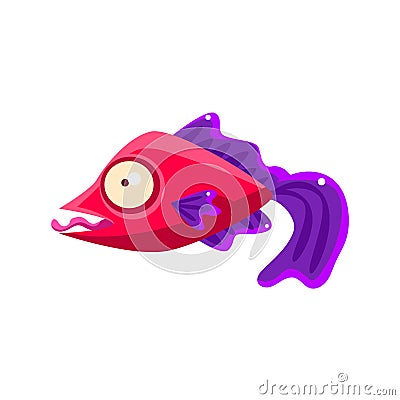 Silly Red Fantastic Aquarium Tropical Fish With Purple Fins Teasing With Tongue Out Cartoon Character Vector Illustration