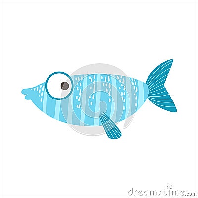 Silly Stripy Blue And Light Blue Fantastic Colorful Aquarium Fish, Tropical Reef Aquatic Animal Vector Illustration