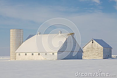 Silo and Barns on a Midwest Winter Morning Stock Photo