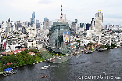 Silom, Sathorn and Chao Phraya river in Bangkok Editorial Stock Photo