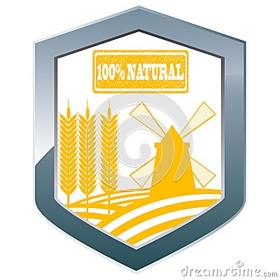 Silve shield with whole grain cereal products Vector Illustration