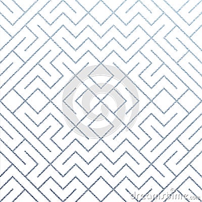 Silver abstract geometric pattern background with glitter mesh texture. Vector seamless ornate geometry pattern of rhombus and met Vector Illustration