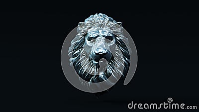 Silver Adult Male Lion with Blue Moody 80s lighting Cartoon Illustration