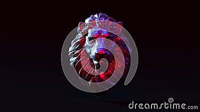 Silver Adult Male Lion with Pink Purple Blue Moody 80s lighting Cartoon Illustration