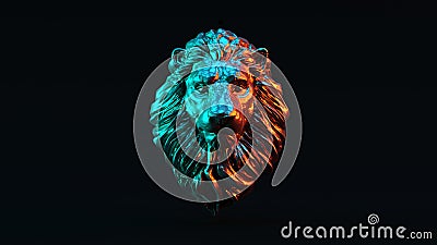 Silver Adult Male Lion with Red Blue Green Moody 80s lighting Cartoon Illustration