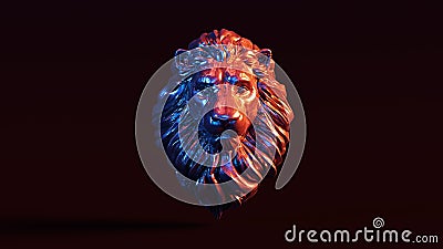 Silver Adult Male Lion with Red Blue Moody 80s lighting Cartoon Illustration