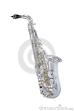 Silver Alto Saxophone, Alto sax, Saxophone Brass Woodwinds Music Instrument Isolated on White background Stock Photo