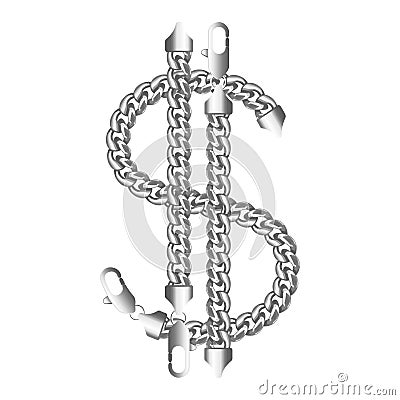 Silver american dollar money sign. Vector Illustration