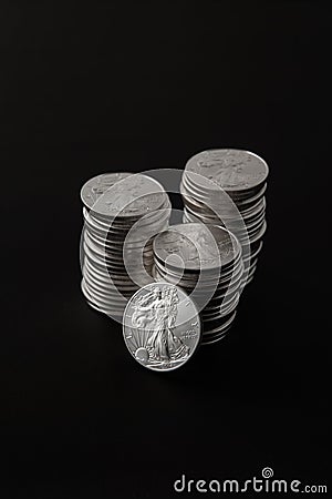 Silver American Eagle Coins Stock Photo