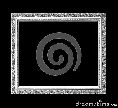 Silver antique picture frame for oil painting isolated on black Stock Photo