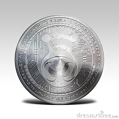 Silver antshares coin isolated on white background 3d rendering Cartoon Illustration