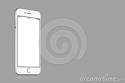 Silver Apple iPhone 7 mockup on solid gray background with copy space Editorial Stock Photo