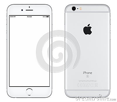 Silver Apple iPhone 6s mockup front view and back side Editorial Stock Photo