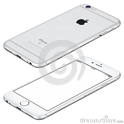 Silver Apple iPhone 6s mockup lies on surface clockwise rotated Editorial Stock Photo