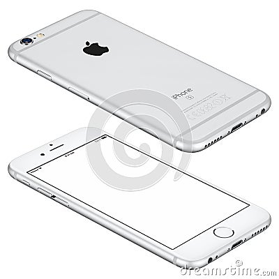 Silver Apple iPhone 6s mockup lies on the surface Editorial Stock Photo