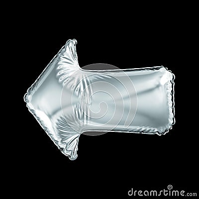 Silver arrow icon made of inflatable balloon isolated on black background. Stock Photo