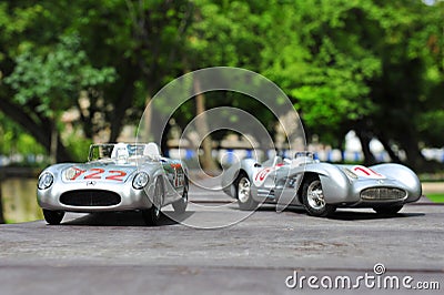 Silver arrows racing cars: Mercedes-Benz 300 SLR and Mercedes-Benz W196R Editorial Stock Photo