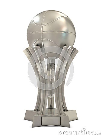 Silver basketball award trophy with ball and stars Stock Photo