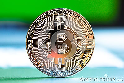 Silver bitcoin close-up Stock Photo