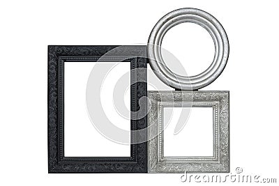 Silver and black carved picture frames set Stock Photo