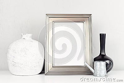 Empty frame mock up for presentation artwork. Template framing for modern art. Stock Photo