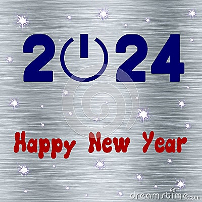 Silver square wish card new year in english in red and blue with stars and symbol 