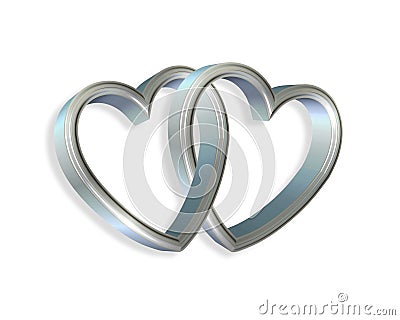 Silver Blue Hearts Linked 3D Stock Photo