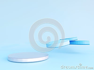 Silver and blue podium. Minimal pedestal for products, cosmetic or skincare advertising. Stock Photo