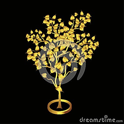 Silver Bodhi tree Isolated on black background. Vector Illustration