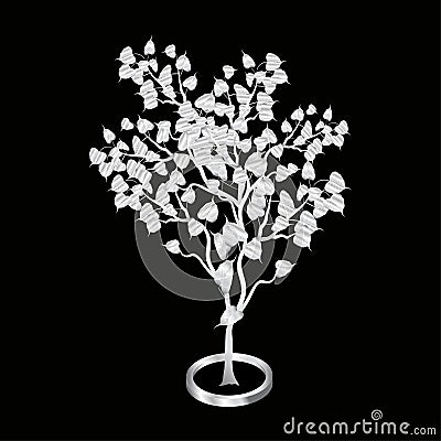 Silver Bodhi tree Isolated on black background. Vector Illustration