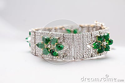 Silver bracelet with green rubies Stock Photo