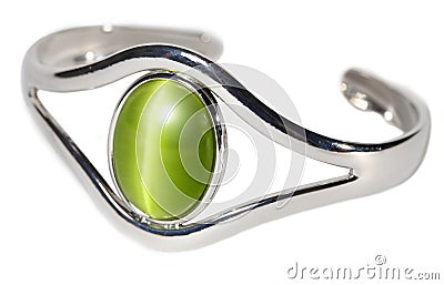 Silver bracelet with green stone Stock Photo