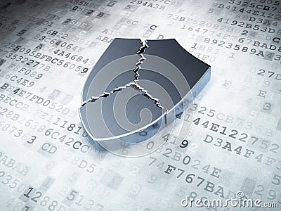 Silver broken shield on digital background Stock Photo