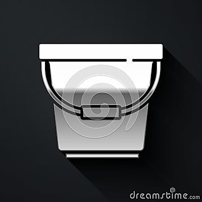 Silver Bucket icon isolated on black background. Long shadow style. Vector Illustration Vector Illustration