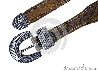 Silver buckle on leather belt Stock Photo