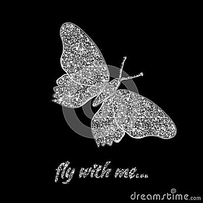 Silver butterfly. Vector illustration. Luxury background design with light, vibrant, glow Vector Illustration