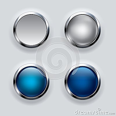 Silver button on gray background. Vector Illustration