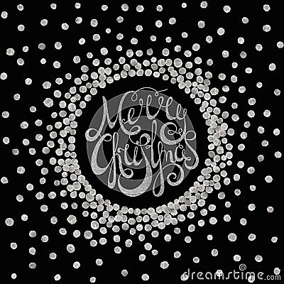 Silver calligraphic inscription Merry Christmas Vector Illustration