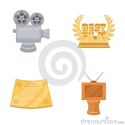 Silver camera. A bronze prize in the form of a TV and other types of prizes.Movie award,sset collection icons in cartoon Vector Illustration