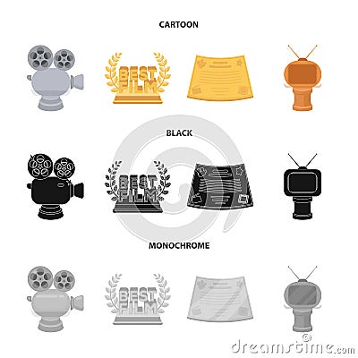 Silver camera. A bronze prize in the form of a TV and other types of prizes.Movie award,sset collection icons in cartoon Vector Illustration